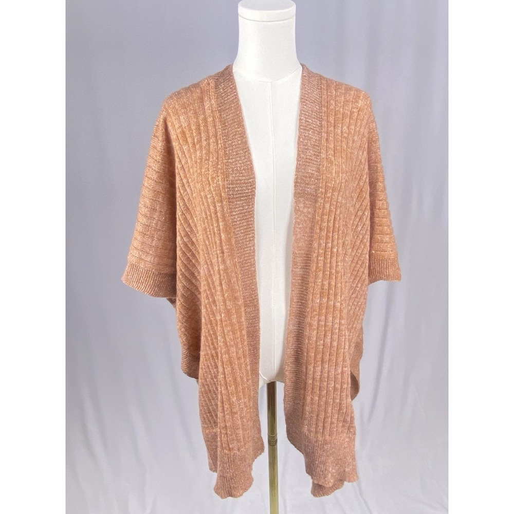 Vince Camuto Ribbed Poncho Womens OS Orange Knit Open Front Oversized Cozy
